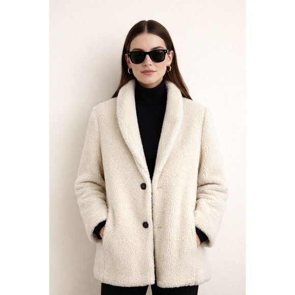 J. Crew Jackets & Blazers - J.Crew Teddy Sherpa Shawl Collar Coat Ivory Ecru Cream Small